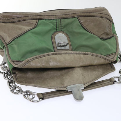 Prada Chain Hand Bag Nylon Leather Green  50152