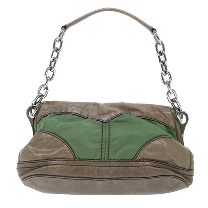 Prada Chain Hand Bag Nylon Leather Green  50152