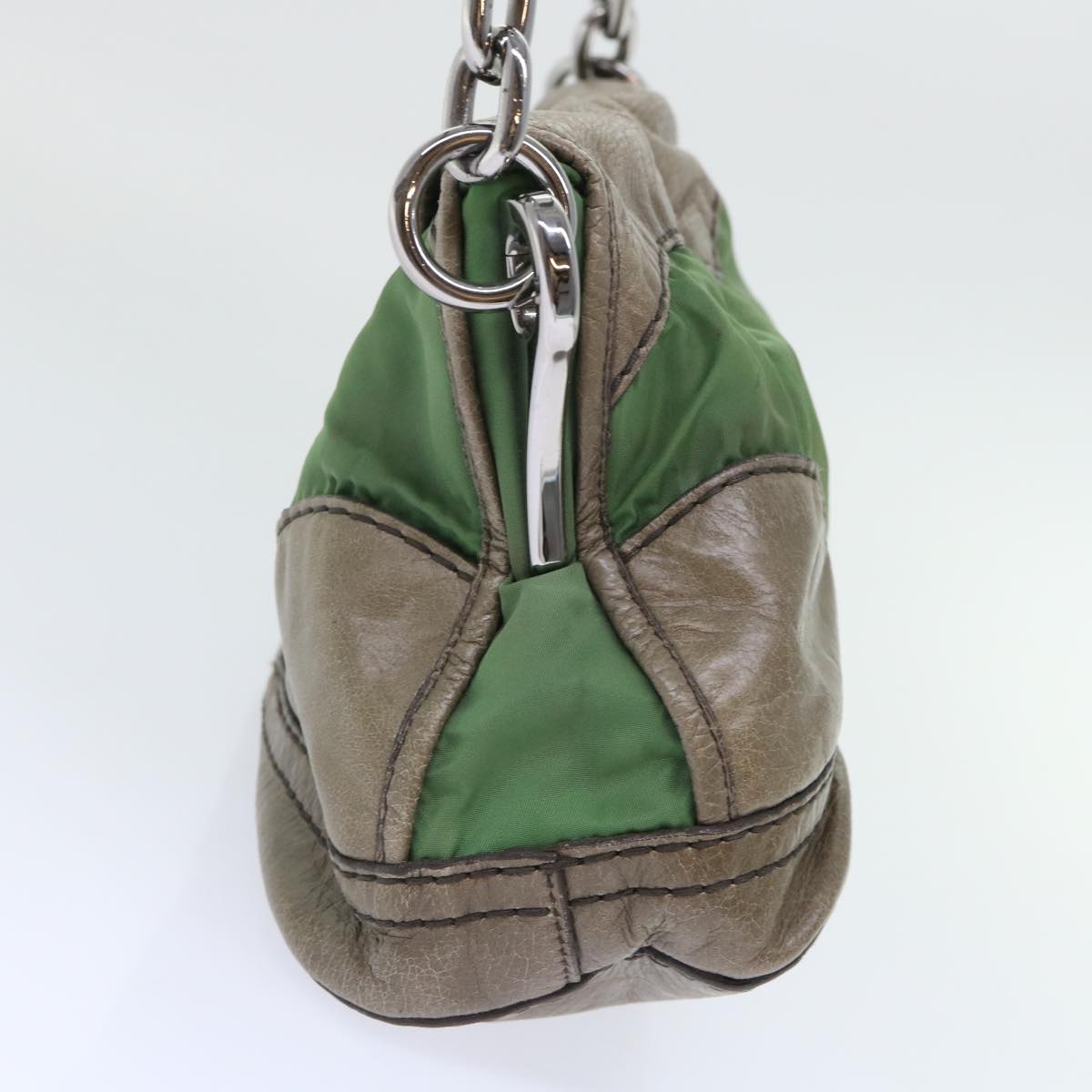 Prada Chain Hand Bag Nylon Leather Green  50152