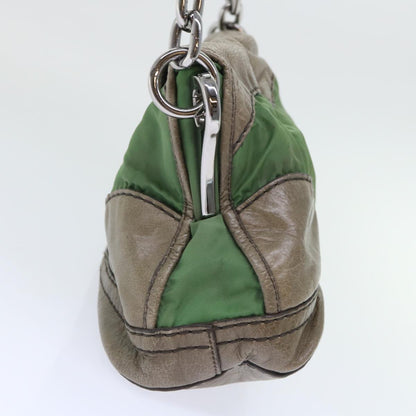 Prada Chain Hand Bag Nylon Leather Green  50152