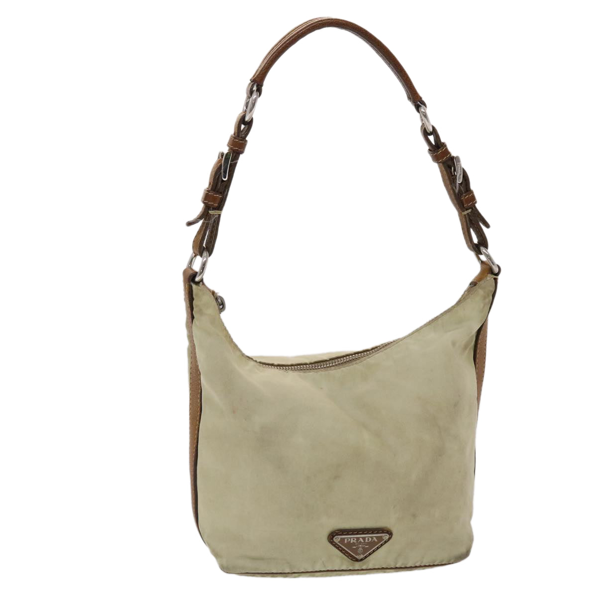 Prada Shoulder Bag Nylon Leather Cream  50154