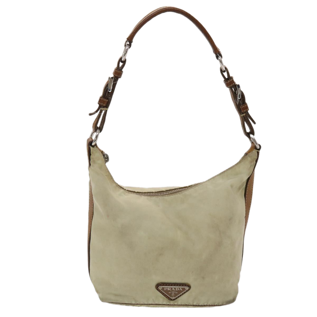 Prada Shoulder Bag Nylon Leather Cream  50154