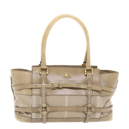 Burberry Nova Check Hand Bag Nylon Leather Beige Auth 50273