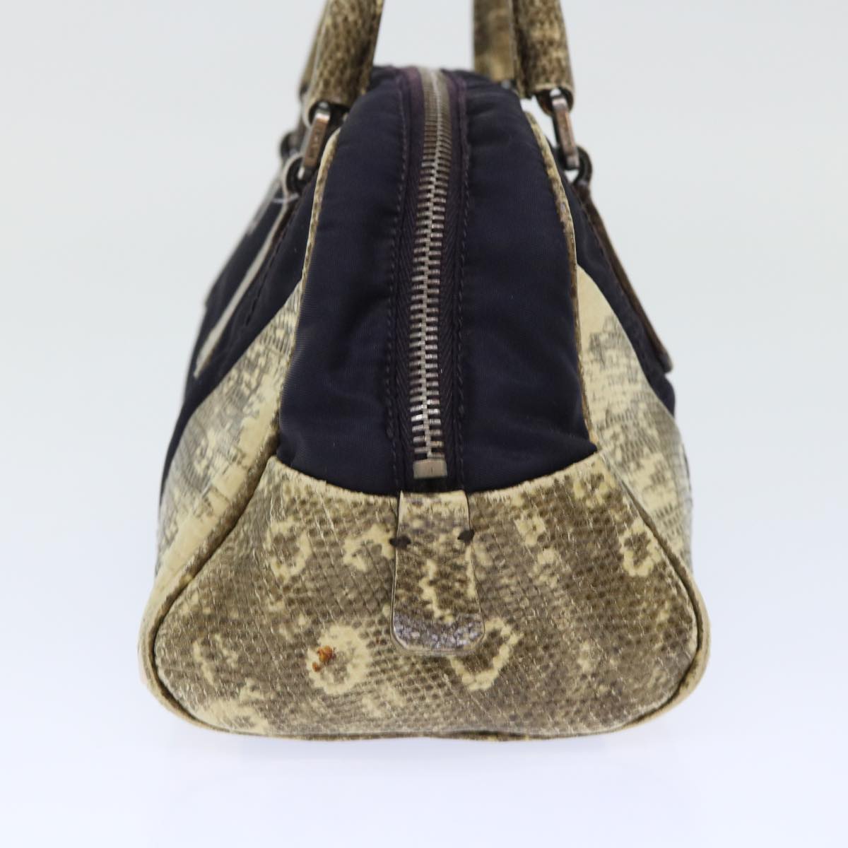PRADA Hand Bag Nylon Leather Purple Beige Auth 50388