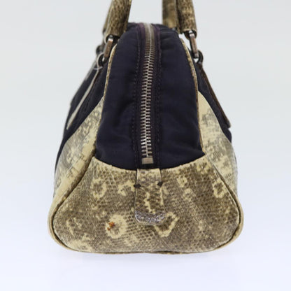 PRADA Hand Bag Nylon Leather Purple Beige Auth 50388