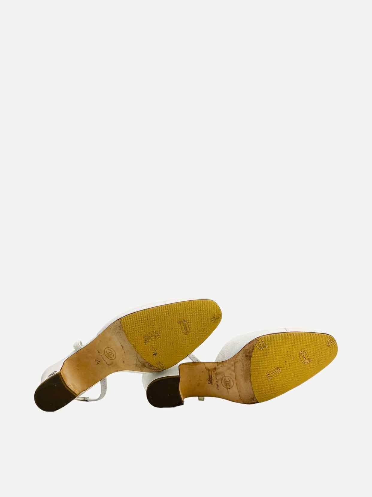 CHANEL White Cap Toe Slingbacks