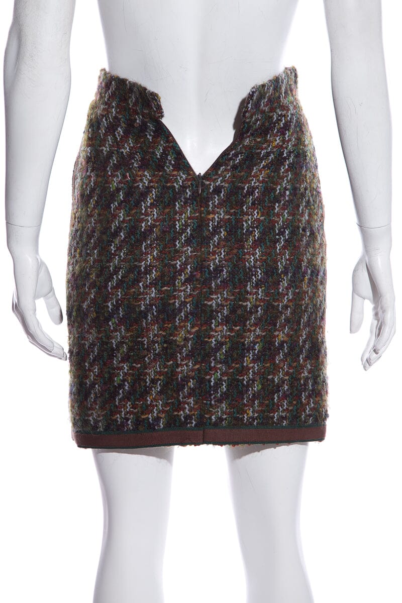 Chanel Boutique Vintage Green & Brown Tweed Mini Skirt SZ 34