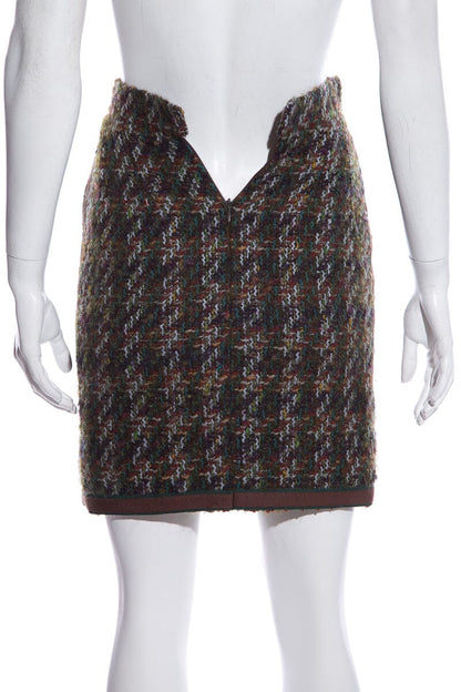 Chanel Boutique Vintage Green & Brown Tweed Mini Skirt SZ 34
