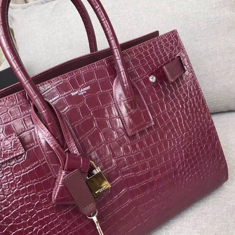 Yves Saint Laurent Sac De Jour Small In Embossed Crocodile Burgundy