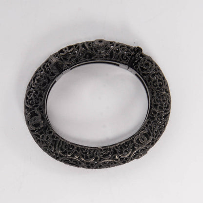 Chanel Blackened Metal Filigree Hinged Bracelet