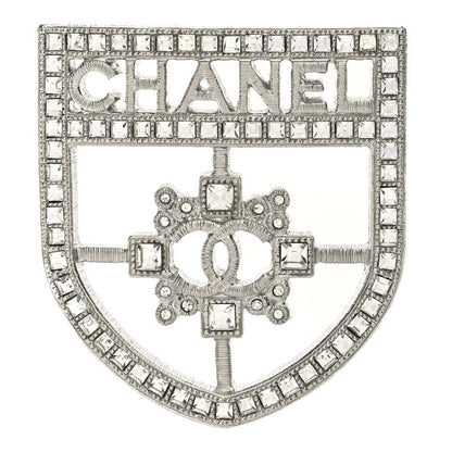 Swarovski Baguette Crystal CC Shield Brooch Silver