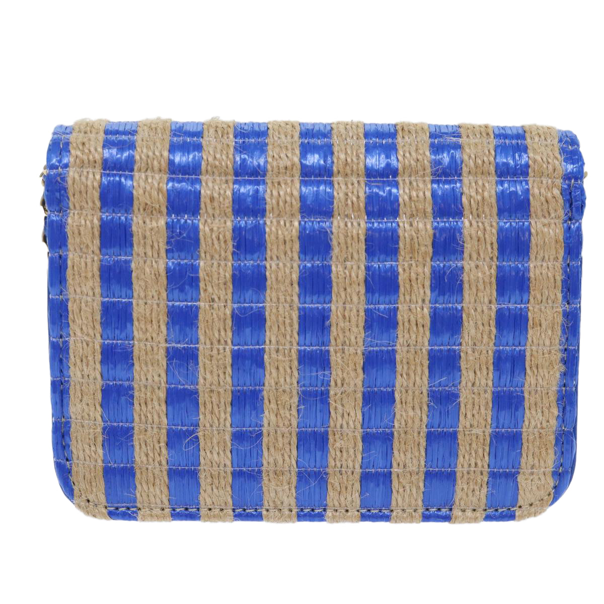 Chanel Chain Shoulder Bag Raffia Blue Beige CC Auth A