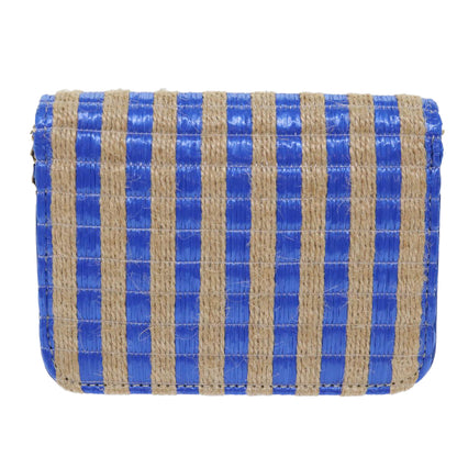 Chanel Chain Shoulder Bag Raffia Blue Beige CC Auth A