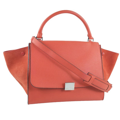 CELINE Handbag 169543 Calfskin, suede Red 2WAY bag Trapeze Women Used
