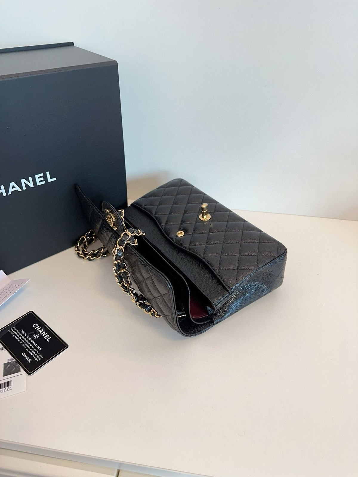 Chanel classic double flap CF bag Caviar leather black -year