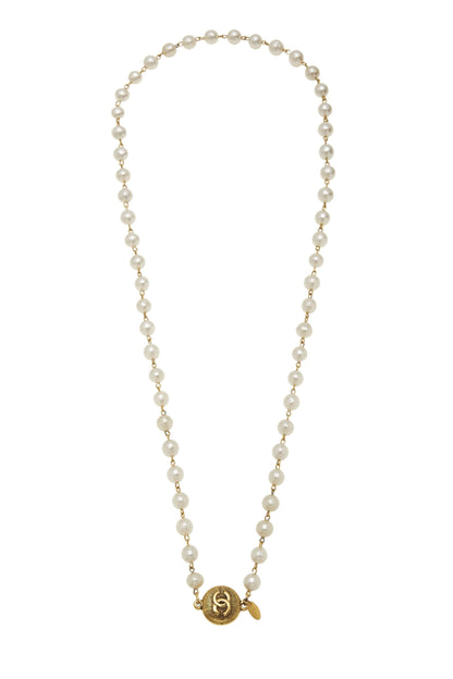Chanel,  Gold & Faux Pearl 'CC' Sunburst Necklace, Gold