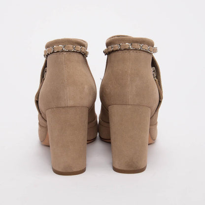 Chanel Beige Glitter Suede CC Chain Detail Ankle Boots 41