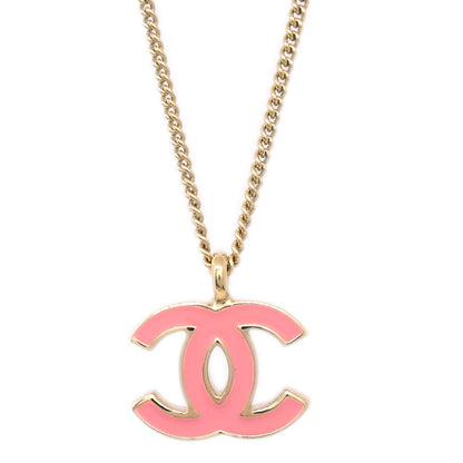 Chanel CC Chain Pendant Necklace Gold Pink 01A