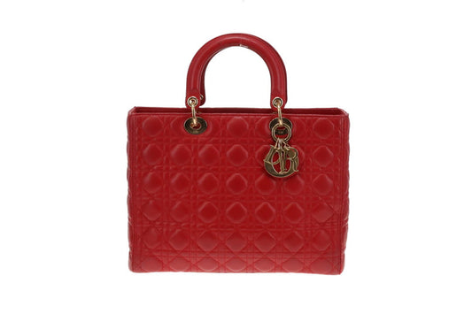 Dior Red Lambskin Large Lady Dior 2013