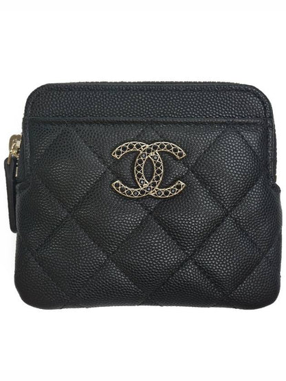 Silver Hardware Small Leather Coin Wallet Black Chanel