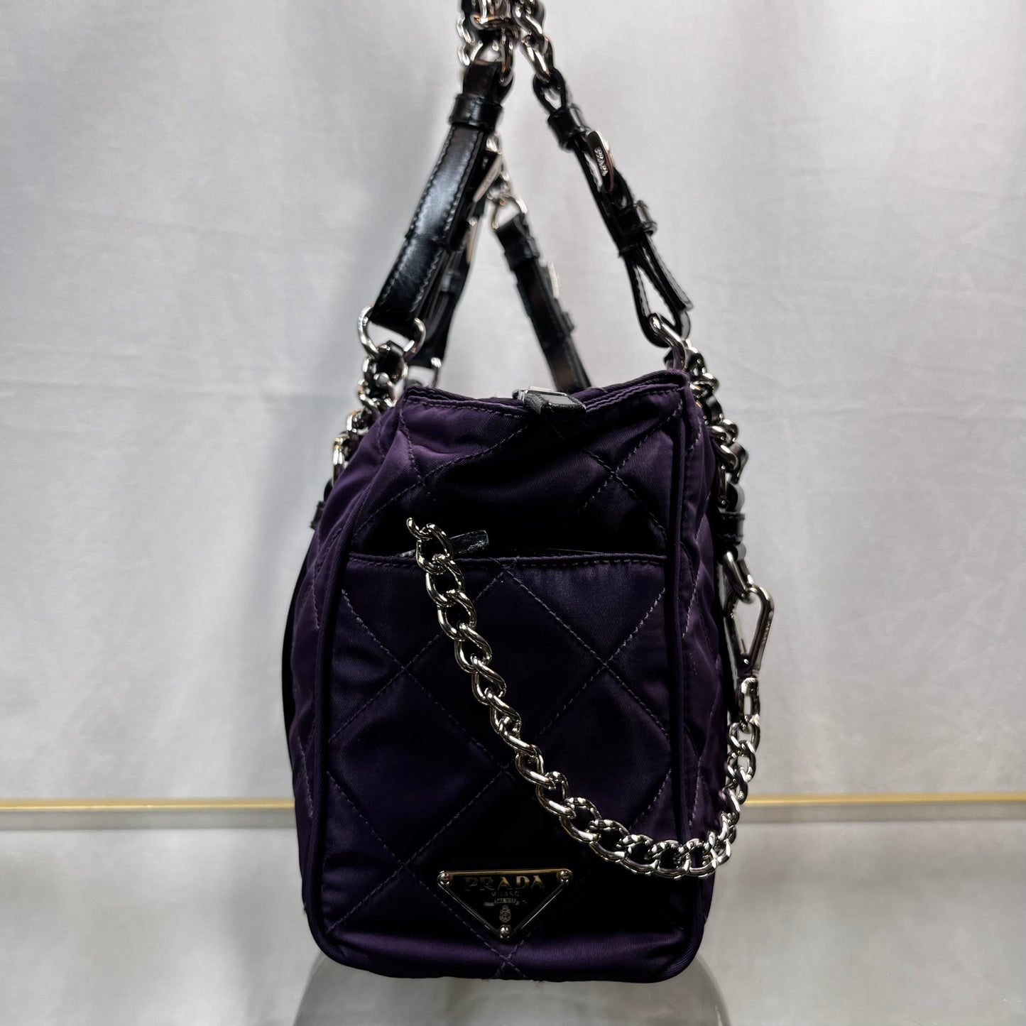 Prada Impunture Purple Tessuto Quilted Chain Shoulder Bags and Wallet