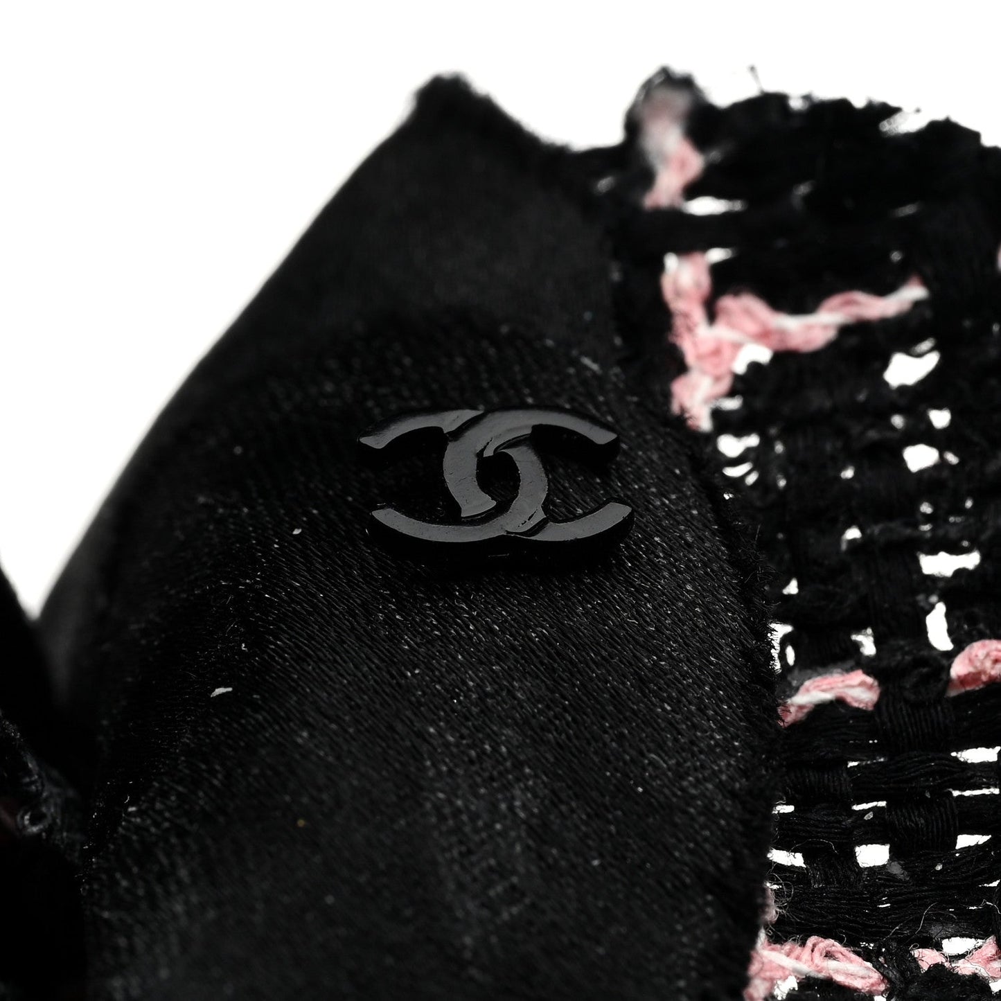 Tweed Camellia Pin Brooch Black Pink