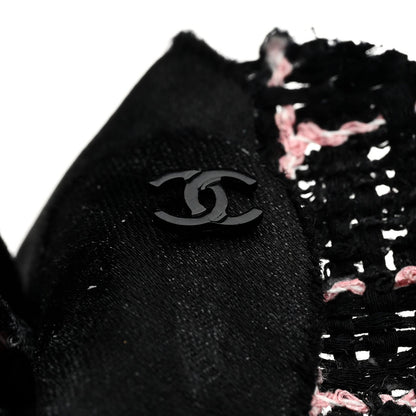 Tweed Camellia Pin Brooch Black Pink