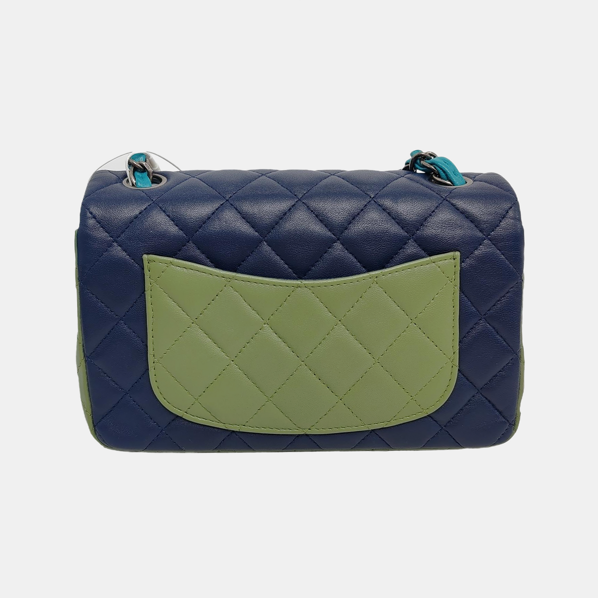 Chanel Classic Flap Rectangular Mini Tri-color Navy Blue Green Silver Hardware 2015-16