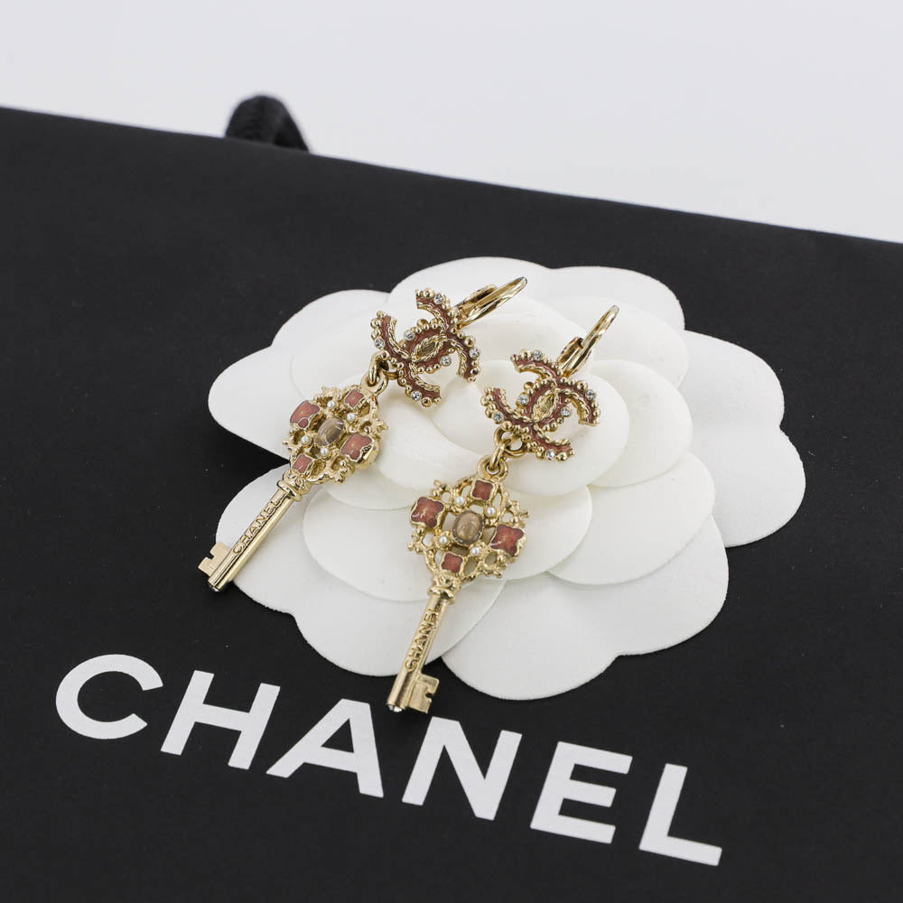 Dangling CC Key Piercing Earrings