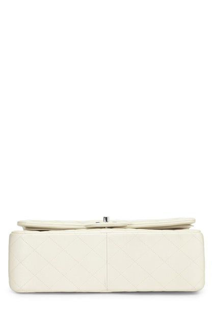 Chanel,  White Quilted Caviar New Classic Double Flap Jumbo, White