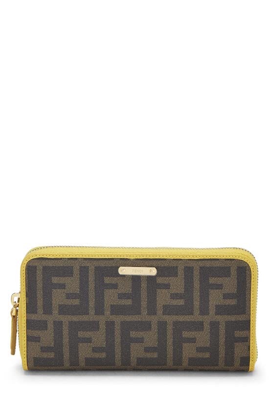 Fendi,  Yellow Zucca Coated Canvas Zip Around Wallet, Brown