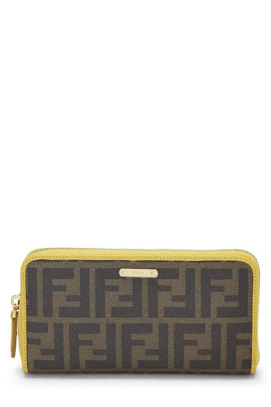 Fendi,  Yellow Zucca Coated Canvas Zip Around Wallet, Brown