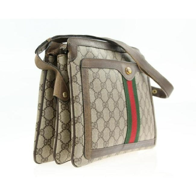 Gucci Guccissima Print Brown Two Way Coated Canvas Leather Multi Compartment