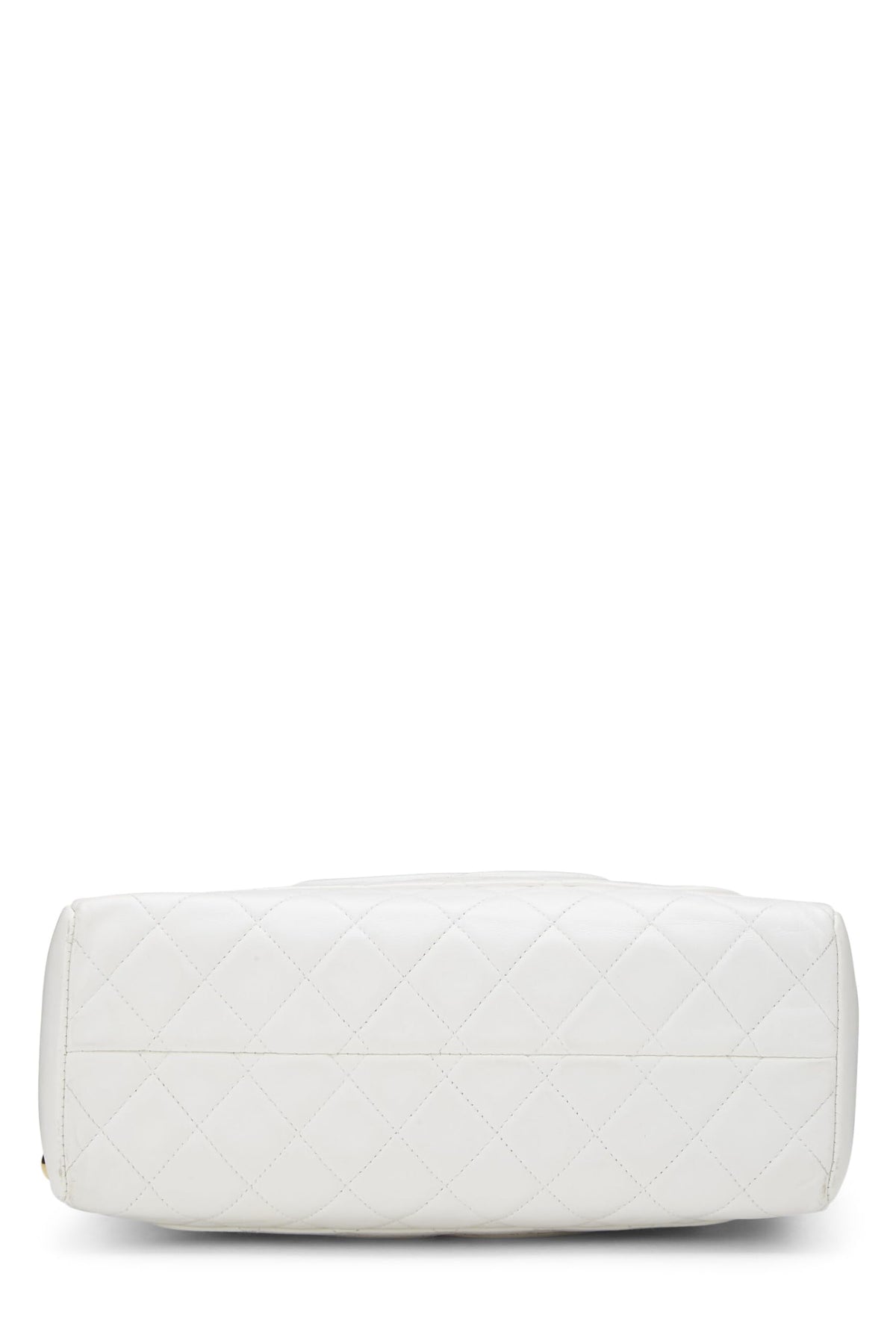 Chanel,  White Quilted Lambskin Top Handle Tote Mini, White