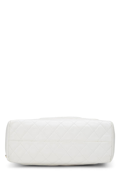 Chanel,  White Quilted Lambskin Top Handle Tote Mini, White