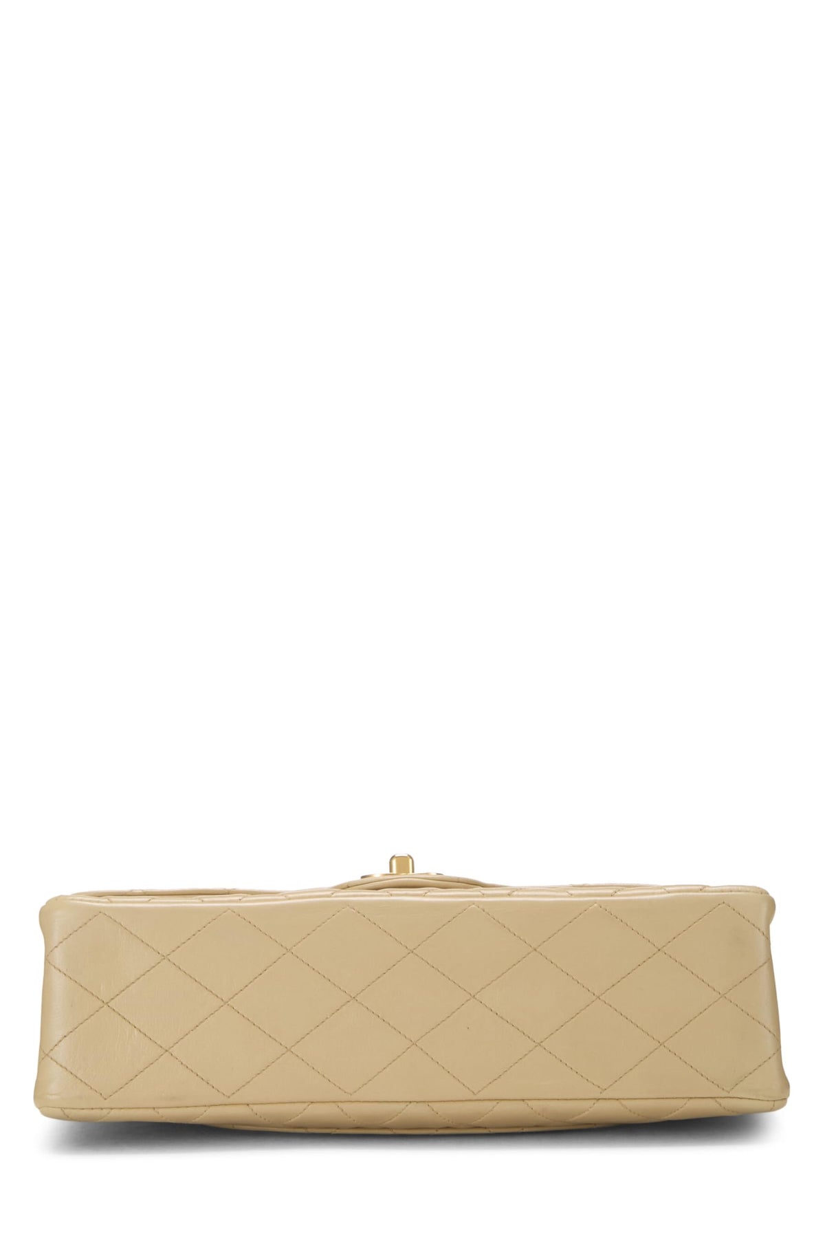 Chanel,  Beige Quilted Lambskin Curved Double Flap Medium, Beige