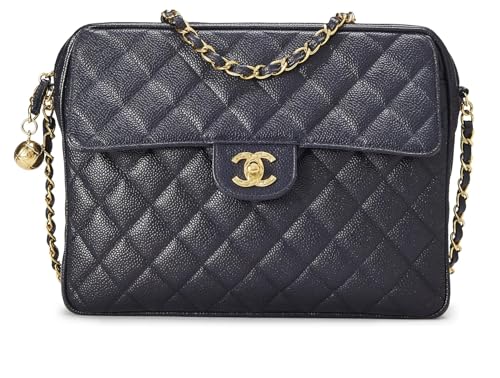 Chanel,  Navy Quilted Caviar Pocket Camera Bag Large, Navy