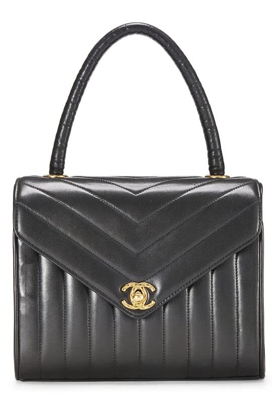 CHANEL,  Black Chevron Lambskin Top Handle Bag, Black