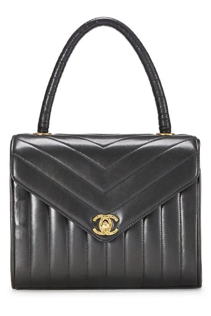 CHANEL,  Black Chevron Lambskin Top Handle Bag, Black