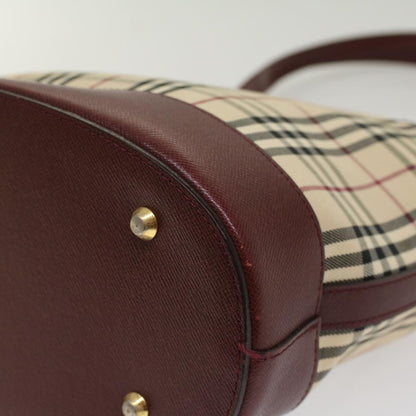 Burberry Nova Check Shoulder Bag Nylon Leather Beige Wine Red Auth 52038