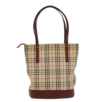 Burberry Nova Check Shoulder Bag Nylon Leather Beige Wine Red Auth 52038