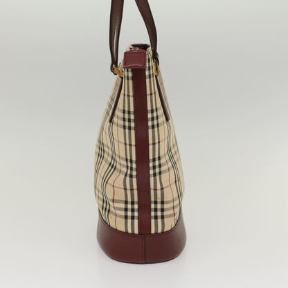 Burberry Nova Check Shoulder Bag Nylon Leather Beige Wine Red Auth 52038