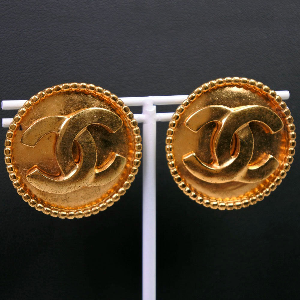 CHANEL Earring Plated Gold, Color Stone gold COCO Mark Women Used