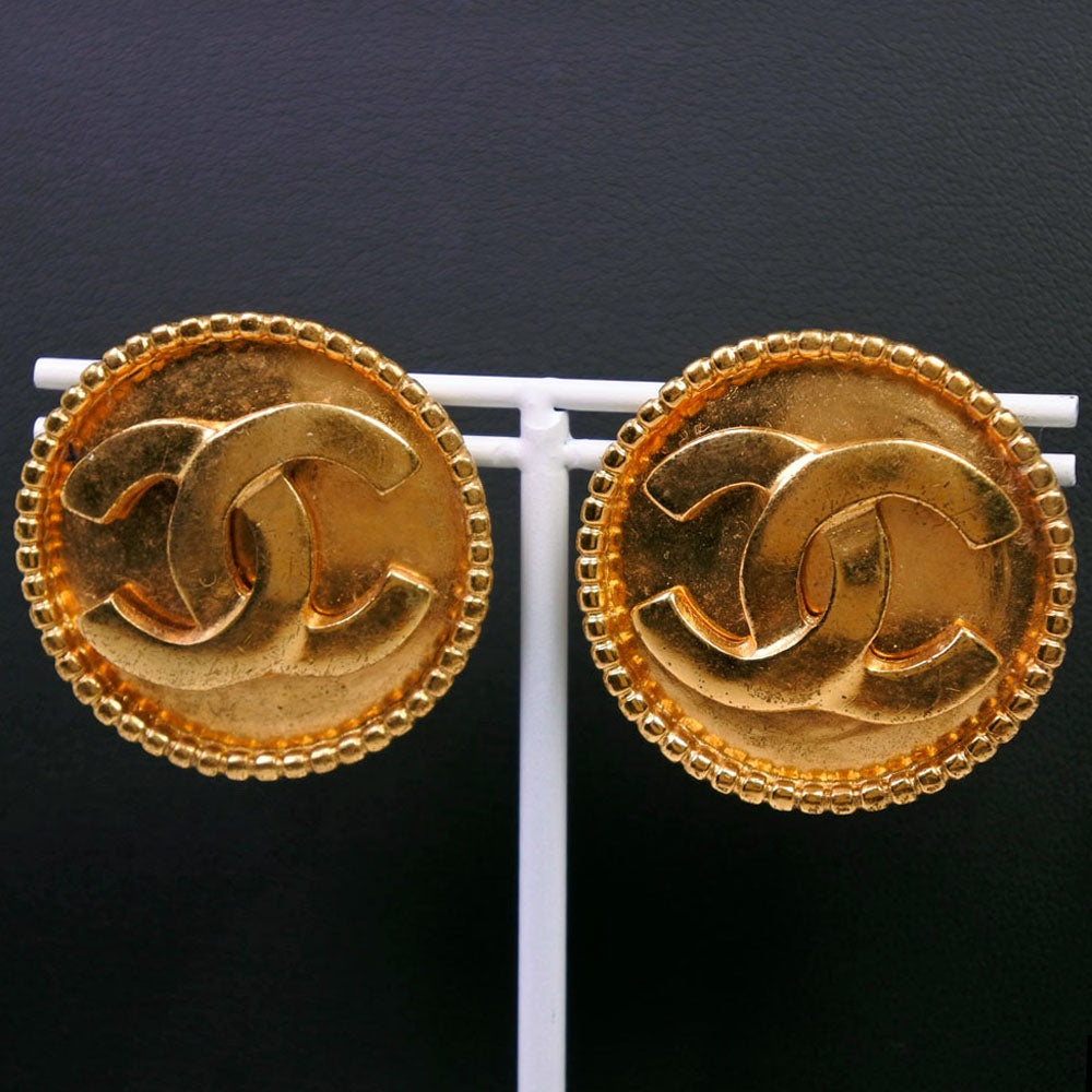 CHANEL Earring Plated Gold, Color Stone gold COCO Mark Women Used