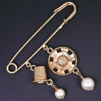 CHANEL Brooch Plated Gold, Faux Pearl gold COCO Mark Women Used
