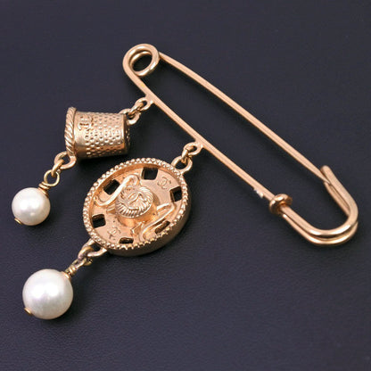 CHANEL Brooch Plated Gold, Faux Pearl gold COCO Mark Women Used