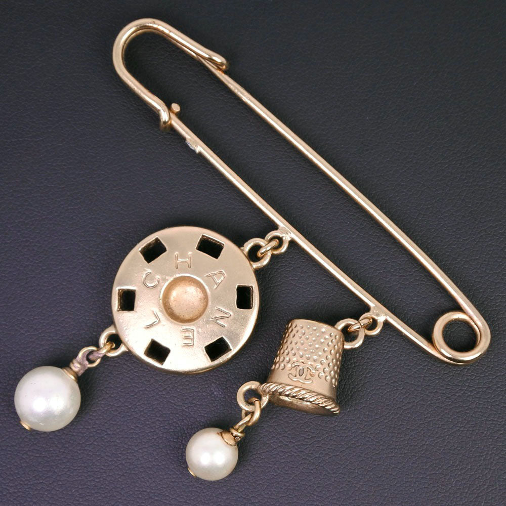 CHANEL Brooch Plated Gold, Faux Pearl gold COCO Mark Women Used