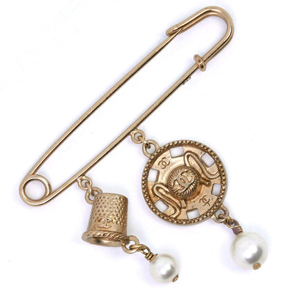 CHANEL Brooch Plated Gold, Faux Pearl gold COCO Mark Women Used