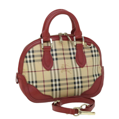Burberry Nova Check Hand Bag PVC Leather 2way Beige Red Auth 52129