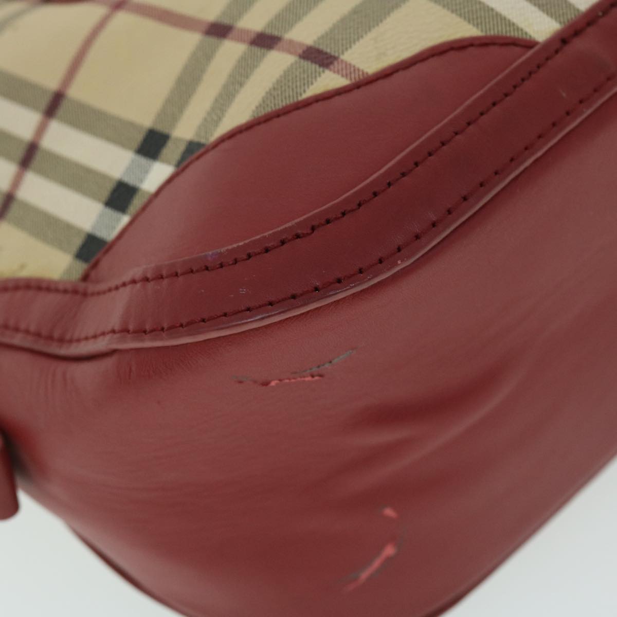 Burberry Nova Check Hand Bag PVC Leather 2way Beige Red Auth 52129